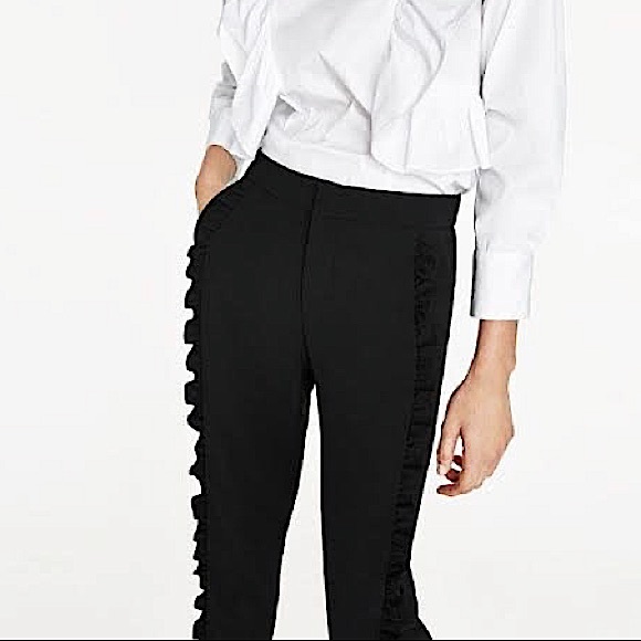 Zara Denim - Frill side detailing pants witn cuffed hem & pockets - Zara